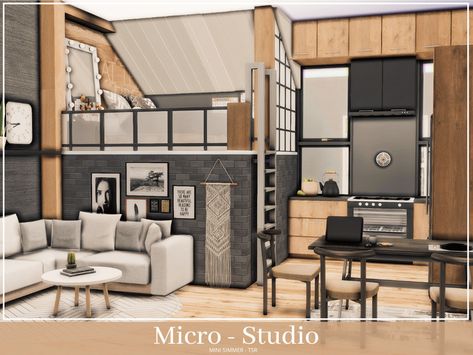 Small Loft House, Sims City Living, Sims 4 Rooms, Sims 4 Loft, Ts4 Builds, Micro Studio, Loft Type, Small Beach Houses, Mini Loft