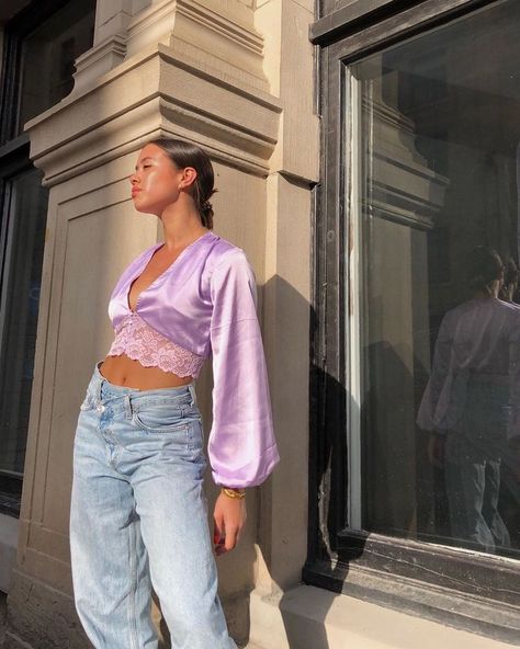 Summer Board, Skandinavian Fashion, Purple Outfits, Outfit Look, Purple Silk, Fashion Fits, Jeans Boyfriend, Fashion Killa, Outfits Casuales