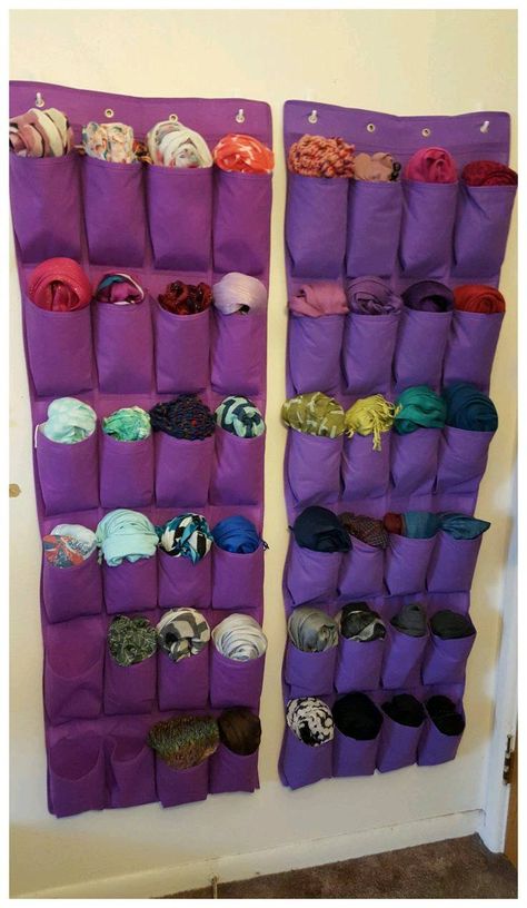 Leggings Storage, How To Store Scarves, Wall Pocket Organizer, Running Gadgets, Shoe Organization Diy, Scarves Store, Hanging Scarves, Scarf Storage, Cute Storage