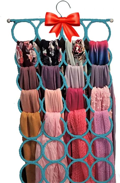 Amazon.com: Scarf Hanger ~ Multiple Purpose Holder for Closet ~ Clutter Removing and Space-Saving Hanger for Scarves, Shawl, Belts & Accessories ~ Scarf Hanger 28 Rings (Sky Blue) : Home & Kitchen Scarf Rack, Closet Clutter, Non Slip Hangers, Scarf Organization, Scarf Holder, Scarf Hanger, Tie Organization, Space Saving Hangers, Blue Home