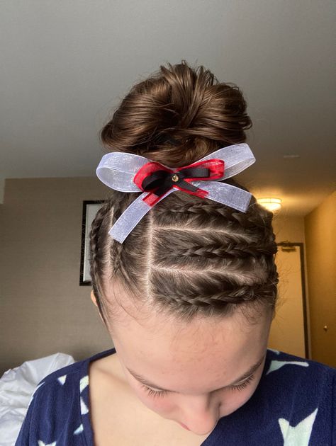 Gymnast Meet Hair, Gymnastics Hair For Meets, Comp Hairstyles, Gymnastics Meet Hair, Gymnastics Hairstyles, Cheer Hairstyles, Cheerleading Hair, Gymnastics Meet, Sports Hair