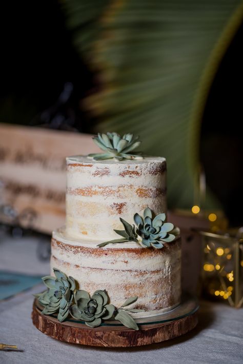 Rustic 1 Tier Wedding Cake, Desert Themed Wedding Cake, Exposed Wedding Cake, Plant Wedding Cake, Small Naked Wedding Cake, Cactus Wedding Cake, Naked Cake Birthday, Naked Cake Wedding, Fun Wedding Cake