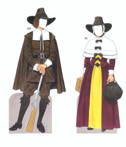 AMERICAN FAMILY OF THE PILGRIM PERIOD – 14 photos | VK Pilgrim Clothing, Turkey Costume, Tom Tierney, Colonial Dress, Paper Clothes, Thanksgiving Crafts For Kids, Dover Publications, Doll Family, Thanksgiving Kids