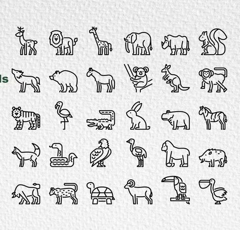 30 Wild Animals Outline Icons AI, EPS Line Drawings Animals, Black And White Animals Drawing, Group Of Animals Drawing, Animals Line Drawing, Outline Animals, Simple Animal Outlines, Animal Line Tattoo, Zebra Outline, Animals Outline