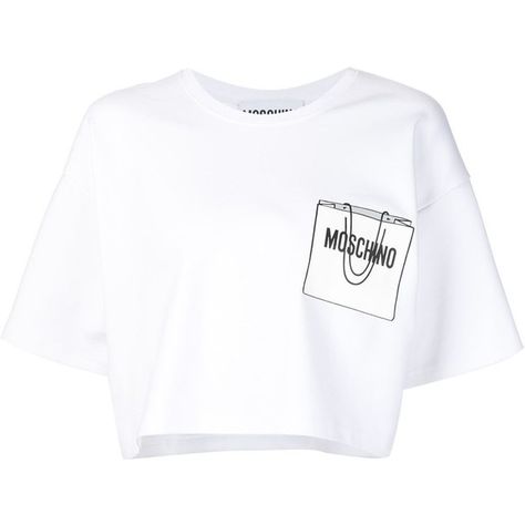 Moschino Crop Top, Moschino Outfit, White Cropped Sweatshirt, Moschino Shirt, Loose Crop Top, White Short Sleeve Shirt, White Short Sleeve Tops, Sweat Top, Crop Top Sweatshirt