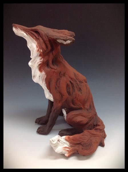 Fox Clay Sculpture, Fox Pottery, Fox Ceramic, Clay Fox, Ceramic Fox, Fox Sitting, Fox Sculpture, Happy Fox, Sculpture Animal