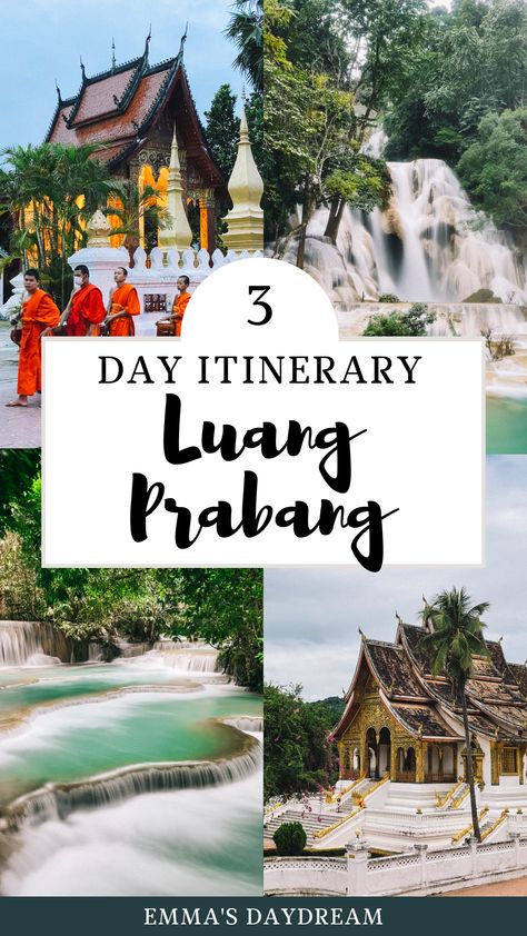 Luang Prabang, Laos, is such an underrated travel destination.There are so many things to do in Luang Prabang, and it's a must-visit addition to any Laos Itinerary. Keep reading for the ultimate 3 day Luang Prabang Itinerary! | Kuang Si Falls | Laos Travel | Southeast Asia travel | Places to Visit in Southeast Asia | Backpacking Southeast Asia | Best things to do in Luang Prabang Laos Bucket List, Thailand And Cambodia Itinerary, Laos Cambodia Itinerary, Kuang Si Falls, Laos Vang Vieng, South East Asia Backpacking, Laos Luang Prabang, Laos Travel, Thailand Adventure