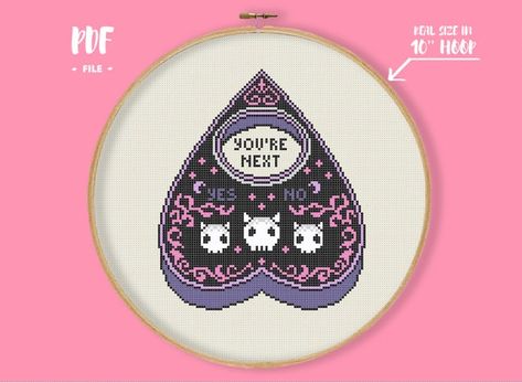 Albino Bat, Cross Stitch Witch, Goth Embroidery, 123 Stitch, Ouija Planchette, Stitching Ideas, Cute Pastel, Stitch Art, Making Things