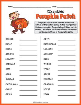 Pumpkin Vocabulary Word Scramble Puzzle - Fun worksheet for getting ready for an autumn pumpkin patch field trip. Tuesday Activities, Fall Puzzles, Harvest Games, Autumn Basket, Holiday Boards, Activities Director, Recreational Therapy, Fall Vocabulary, Autumn Puzzle