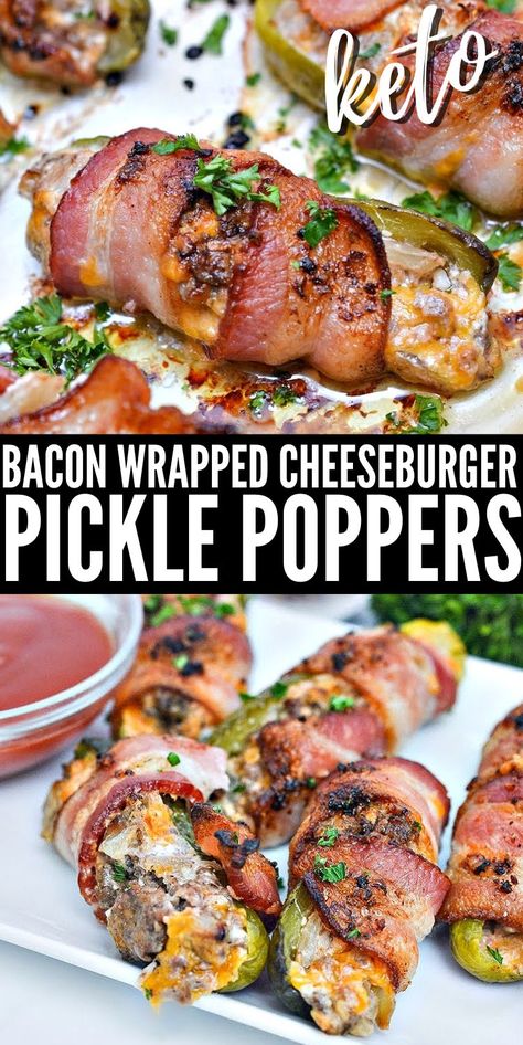 Pickle Poppers, Bacon Wrapped Cheeseburger, Keto Big Mac, Bacon Wrapped Recipes, I Lost 100 Pounds, Keto Bacon, Smash Burgers, Pellet Grill Recipes, Delicious Appetizer Recipes