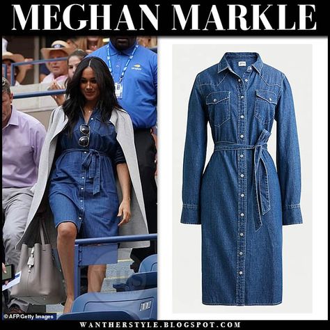 Meghan Markle Denim Dress, Denim Shirtdress Outfit, Rachel Suits, Denim Shirt Dress Outfit, Shirtdress Outfit, Estilo Meghan Markle, Maxi Dress Outfit Fall, Meghan Markle Outfits, Grey Knit Cardigan