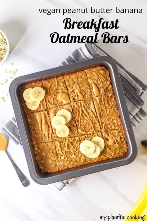 Peanut Butter Banana Breakfast Oatmeal Bars Banana Oatmeal Breakfast Bars, Breakfast Oatmeal Bars, Peanut Butter Banana Oatmeal Bars, Peanut Butter Banana Breakfast, Wfpb Breakfast, Banana Oatmeal Bars, Peanut Butter Banana Oatmeal, Breakfast Bars Recipe, Breakfast Bars Healthy