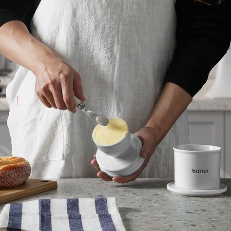 Amazon.com | GDCZ Butter Dish With Water Line,Ceramics French Butter Keeper Crock With Lid, White: Butter Dishes Butter Kitchen, Spreadable Butter, Butter Keeper, French Butter, Butter Crock, Ceramic Butter Dish, Serveware Entertaining, Kitchen Countertop, Butter Dish