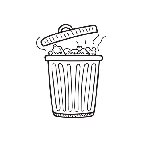 Trash Can Drawing Simple, Trash Bin Drawing, Dustbin Drawing, Trash Doodle, Trash Can Drawing, Trash Can Illustration, Trash Drawing, Doodle Cards, Site Engineer