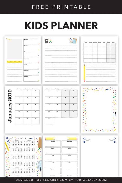 2019 Kids Planner Printable Pages on Kenarry.com / Here's a set of free printables to introduce and teach your little ones about planning, calendar of dates and consistency in time management. Home School Calendar Free Printables, Kids Planner Ideas, Free School Planner Printables, Organization Paperwork, Free School Planner, School Planner Printables, Planer Design, Homeschool Schedule Printable, Classical Homeschooling