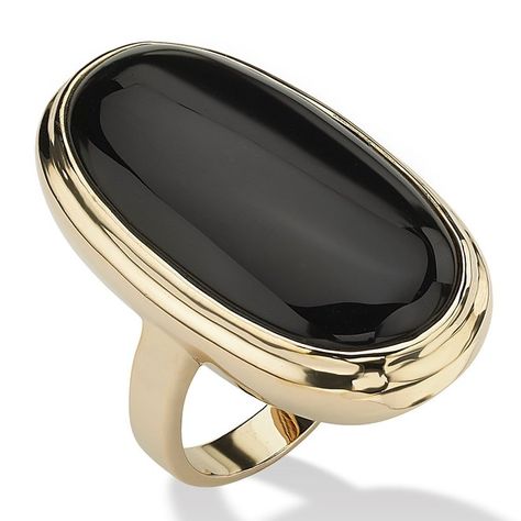 Genuine Black Onyx 14k Yellow Gold-Plated Oval Bezel-Set Ring at http://amzn.to/21AxDZ7 $27.99 Faceted Ring, Smoky Quartz Ring, Bezel Set Ring, Ringe Gold, Black Onyx Ring, Cabochon Ring, Classy Jewelry, Set Ring, Onyx Ring