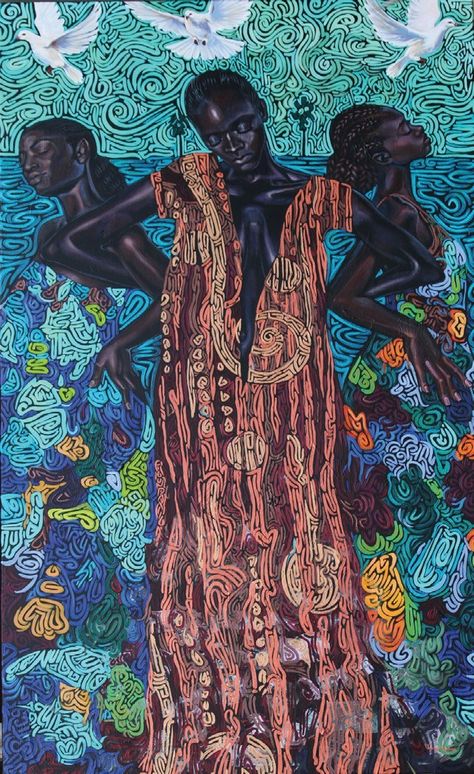 African Beach Aesthetic, Black Artist Painting, Black Artwork Abstract, Black Artists Artworks, Black Spirituality Art, Art Certificate, Haitian Art, Afrique Art, Afrikaanse Kunst