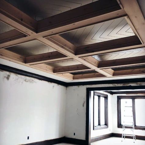 Wood Coffered Ceiling, Coffered Ceiling Ideas, Drop Ceiling Panels, Decorative Ceiling Panels, Coffer Ceiling, Basement Ceiling Options, Coffered Ceiling Design, Architecture Ceiling, Ceiling Options