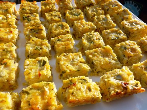 Artichoke Squares Appetizers, Marinated Artichoke Recipes Appetizers, Artichoke Timbales, Artichoke Appetizer Recipes, Canned Artichoke Recipes, Artichoke Squares, Timbale Recipe, Artichoke Salad Recipes, Artichoke Bites