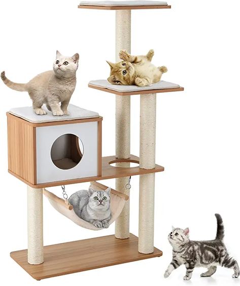 Cats Jumping, Modern Cat Tower, Cat Climbing Tower, Wooden Cat Tree, Climbing Tower, Cat Climbing Tree, Modern Cat Tree, Condo Furniture, Cat Tree Condo