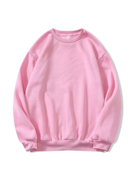 Solid Thermal Lined Pullover | SHEIN USA Pink Crewneck Sweatshirt, Pink Crewneck, Round Neck Sweatshirts, Women Hoodies Sweatshirts, Pink Sweatshirt, Pink Sweater, Women Pullover, Look Cool, Pink Fashion