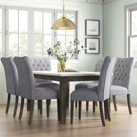 Ophelia & Co. Lacluta 6 - Person Dining Set & Reviews | Wayfair Dinning Tabletop Decor Modern, Dinning Tabletop Decor Ideas, Dinning Tabletop Decor, Gray Dining Room Table, Dining Room Decor Elegant, Grey Dining Chairs, Latest Sofa, Dnevna Soba, Dinning Tables