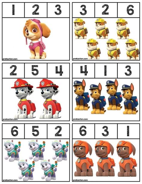 Prek Math Activities, Number Clip Cards, Pre K Math, Paw Patrol Birthday Theme, Prek Math, Free Kindergarten Worksheets, Numbers Preschool, Paw Patrol Party, Math Activities Preschool