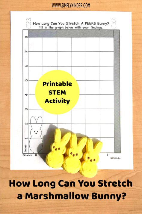 How Long Can You Stretch a Peep? Peeps STEM for Kids - Simply Kinder Peep Activities, Steam Kindergarten, Domino Addition, Recycle Preschool, Easter Stem, Stem Activities Kindergarten, Stem Bins, Teacher Interview, Kindergarten Spring