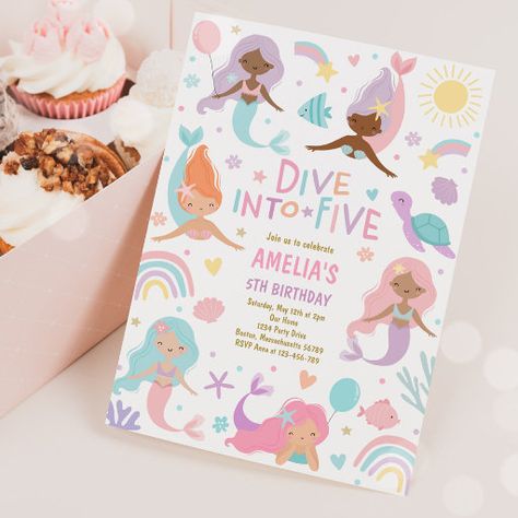 Birthday Party Mermaid, Magical Birthday Party, Mermaid Theme Birthday Party, 5th Birthday Party Ideas, Magical Birthday, 1st Birthday Party Invitations, Mermaid Birthday Invitations, Mermaid Under The Sea, Sea Birthday Party