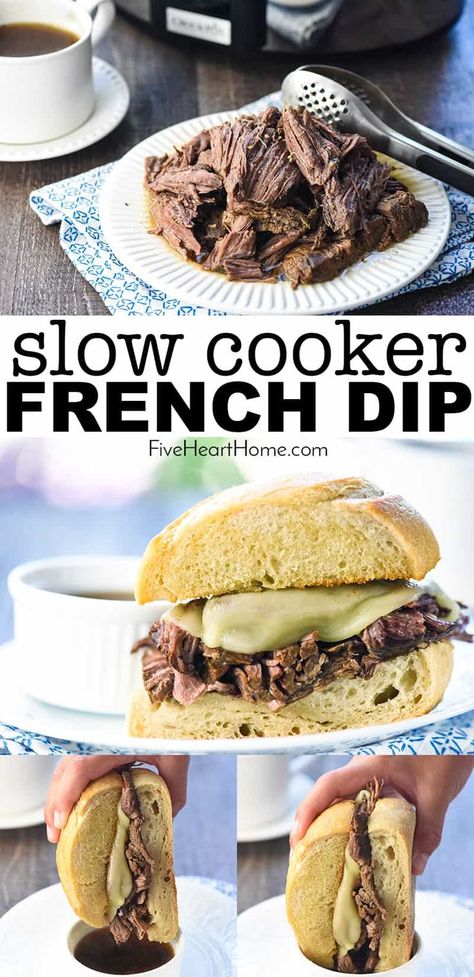 French Dip Au Jus, Roast Beef Crock Pot Recipes, Slow Cooker French Dip, French Dip Recipes, French Dip Crock Pot, Au Jus Recipe, Beef Dip, Crock Pot Recipe, French Dip Sandwich