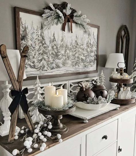 Winter Buffet Decor, Home Winter Decor, Mitten Decorations, Winter Snowman, January Winter Decor, Winter Decor Ideas For The Home, Farmhouse Winter Decor, January Decor, Cozy Winter Decor