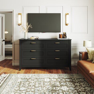 Red Barrel Studio® 6 Drawer 54'' W Double Dresser | Wayfair Black Dresser Bedroom, Dresser Decor Bedroom, Dresser Wood, Dresser With Tv, Black Dresser, Black Dressers, Dresser For Bedroom, Bedroom Essentials, Wood Dresser