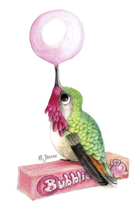 Cartoon Hummingbird Tattoo, Cute Hummingbird Illustration, Funny Birds Drawing, Watercolor Cute Animals, Cute Hummingbird Drawing, Draw Hummingbird, Hummingbird Cartoon, Cartoon Hummingbird, Bird Art Drawing