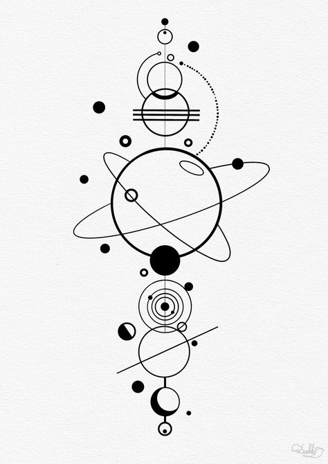 Spacetime Tattoo, Space Planets Tattoo, Minimalistic Space Tattoo, Physics Tattoo Science, Minimal Space Tattoo, Planetary Tattoo, Quantum Physics Tattoo, Planet Line Art, Universe Line Art