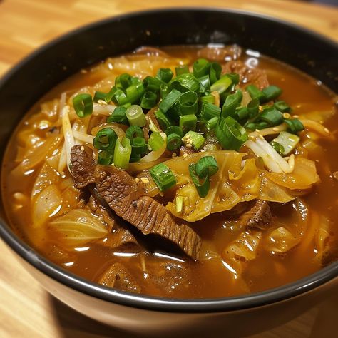 🍲 Perfect remedy for hangovers! 🍲 #Haejangguk #HangoverSoup Haejangguk (Hangover Soup) Ingredients: Beef brisket (1 lb, sliced) Napa cabbage (2 cups, chopped) Bean sprouts (1 cup) Korean radish (1 cup, sliced) Garlic (5 cloves, minced) Gochugaru (2 tbsp) Soy sauce (3 tbsp) Water (6 cups) Green onions (2, chopped) Instructions: Boil beef brisket in water for 30 minutes. Add napa cabbage, bean sprouts, radish, and garlic. Season with gochugaru and soy sauce. Simmer for another 20 minutes. G... Korean Beef Stew, Hangover Soup, Korean Radish, Boiled Beef, Soup Ingredients, Instagram Recipes, Twisted Recipes, Korean Beef, Comfort Soup