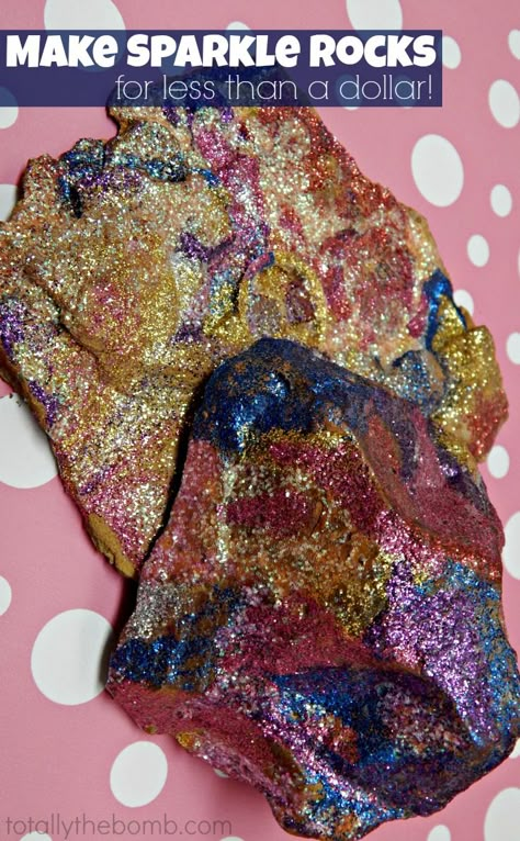 Make sparkle rocks for less than a dollar. These are so cool! Painted Rocks With Glitter, Moon Rocks Craft For Kids, Preparing Rocks For Painting, Rock Painting Ideas For Garden, Rock Crafts For Kids, Galaxy Rocks, Rock Art Ideas, Dyi Rock Tumbler, Glitter Rocks