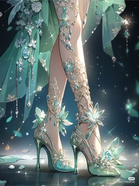 Magic Shoes, Fairy Shoes, Dreamy Artwork, Fashion Drawing Dresses, Shoes Drawing, Dress Design Sketches, Anime Dress, Fashion Design Drawings, Fantasy Dress