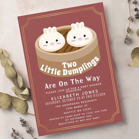 Chinese Baby Shower Theme, Our Little Dumpling Baby Shower Theme, Dumpling Baby Shower Theme, Triplet Baby Shower, Twins Baby Shower Invitations, Triplet Babies, Gender Neutral Baby Shower Invitations, Twins Baby, Twins Baby Shower