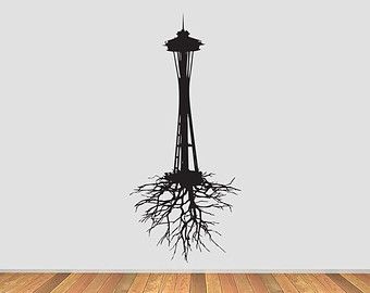 Washington Rain Seattle Vinyl Decal by MrPetersononemillion Seattle Skyline Drawing, Seattle Skyline Tattoo, Seattle Tattoos, Washington Tattoo, Seattle Living, Desert Tattoo, Pnw Tattoo, Skyline Tattoo, Seattle Space Needle