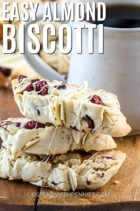 Biscotti cookies come in so many flavors. For this easy Italian recipe we made an Almond Biscotti. Twice baked, it has a pleasant, not too-sweet stiffness that is perfectly paired with coffee or tea for dipping! #spendwithpennies #biscotti #almondbiscotti #dessert #snack #cookie #Italianbiscotti Cranberry Swirl Biscotti, Cherry Pistachio Biscotti Ina Garten, Cranberry Almond Biscotti Recipe, Almond Cranberry Biscotti, Cake Mix Biscotti Recipe Easy, Cherry Almond Biscotti Recipe, Coconut Biscotti Recipe, Cherry Biscotti Recipe, Biscotti Recipe Easy