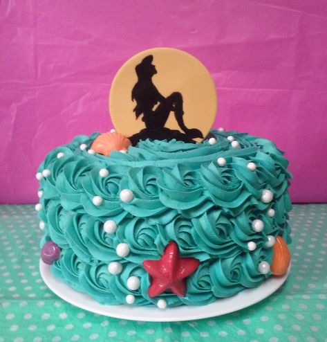 Mermaid Silhouette Birthday Rose Swirl Cake, Disney Inspired, The Little Mermaid, Princess Ariel - Rubio's Cupcakes Cake Ariel, Rose Swirl Cake, Little Mermaid Birthday Cake, Mermaid Decorations, Mermaid Birthday Cake, Ariel Cake, Ariel Birthday Party, Disney Cake, Little Mermaid Cakes