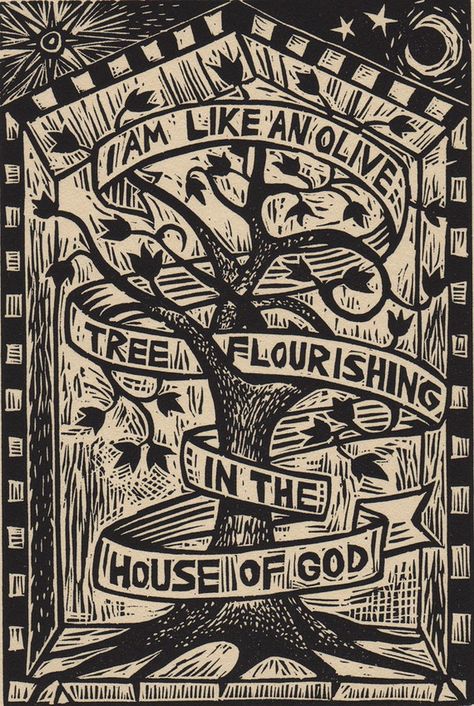 Psalm 52 by wORKINGaRTs on Etsy Linocut Lettering, Psalm 52, Dot Painting Tools, Relief Prints, Song Art, Linocut Printmaking, Relief Printing, Linocut Art, Relief Print