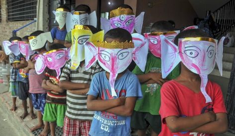 Children wear masks of Lord Ganesh on the occasion of Ganesh Chaturthi festival, at an orphanage in Birpur village, North 24 Parganas district Ganesh Chaturthi Festival, Ganesh Festival, Children Wear, Ganesh Chaturthi, Ganesha, Kids Wear, For Kids, Happy Birthday, Festival