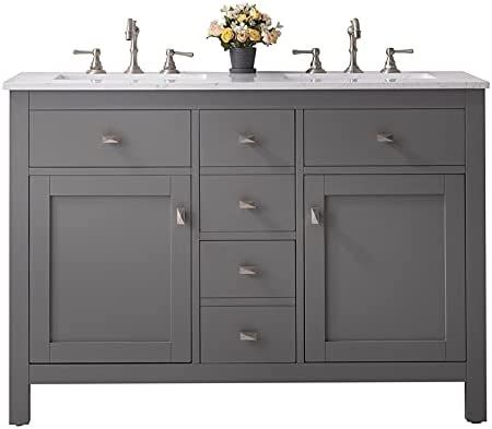 Eviva Totti 48 Inch Bathroom Vanity with Double Sink | Transitional White Bathroom Vanity | Quartz Counter Top | Bathroom Vanity with Lots of Storage - - Amazon.com 48 Inch Bathroom Vanity Double Sink, Small Double Vanity, Vanity Double Sink, Bathroom Vanity Double Sink, 48 Inch Bathroom Vanity, 48" Vanity, Silver Bathroom, 30 Bathroom Vanity, Freestanding Bathroom Cabinet