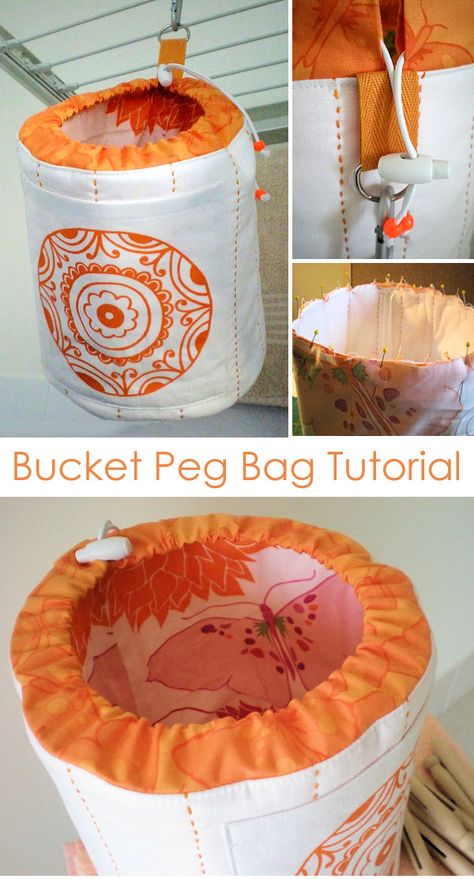 Bucket Peg Bag Tutorial Peg Basket Sewing Pattern, Washing Peg Bag, Sew Peg Bag Free Pattern, Peg Bags To Make, How To Make A Peg Bag, Diy Peg Bag, Clothes Peg Bag, Peg Bags To Sew, Peg Bags Free Pattern