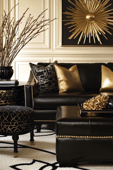 Category: Living Room - DreamyHomeStyle Black And Gold Pillows Couch, Cream Black And Gold Living Room Ideas, Black Gold Wood Living Room, Million Dollar Homes Interior, Black Gold And White Living Room, Cream Black And Gold Living Room, Gold Pillows Couch, Grey And Gold Living Room, Gold Living Room Ideas