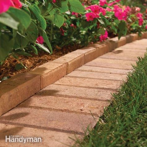 stone landscape edging - Brick Walkway, Brick Garden, Backyard Diy, Landscape Edging, Lawn Edging, Diy Outdoor Decor, Sprinklers, Have Inspiration, Garden Edging