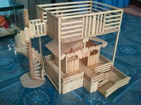 Hedgehog Cages, Kandang Hamster, Diy Hamster Toys, Sticks Crafts, Ice Cream Stick Craft, Popsicle Stick Crafts House, Hamster Diy, Popsicle Stick Houses, Ice Cream Sticks