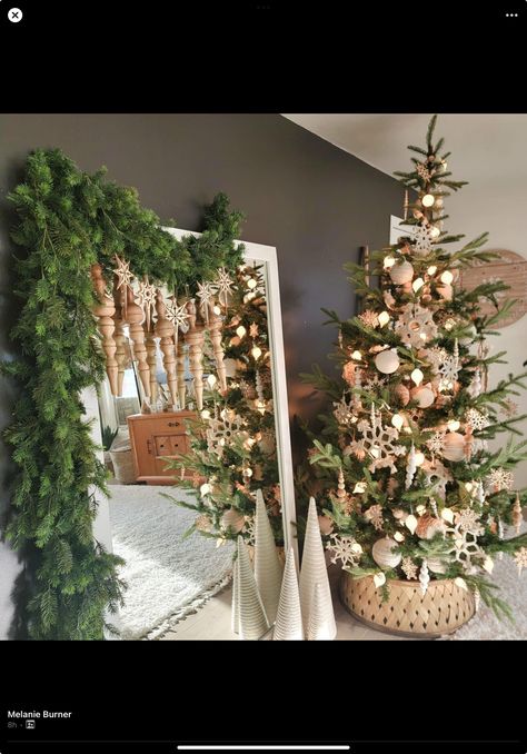 Christmas Tree And Mirror, Christmas Tree In Front Of Mirror, Big Gold Mirror, In Front Of Mirror, Gold Mirror, Christmas Tree, Mirror, Christmas, Gold