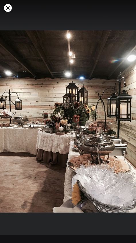 How To Set Up Food Table For Wedding, Wedding Bbq Buffet Wedding Table Decor, Open House Horderves, Wedding Food Table Display, Rustic Buffet Table Food Stations, Rustic Catering Display, Buffet Table Centerpiece Ideas, Appetizer Table Set Up, Rustic Wedding Buffet Table Setup